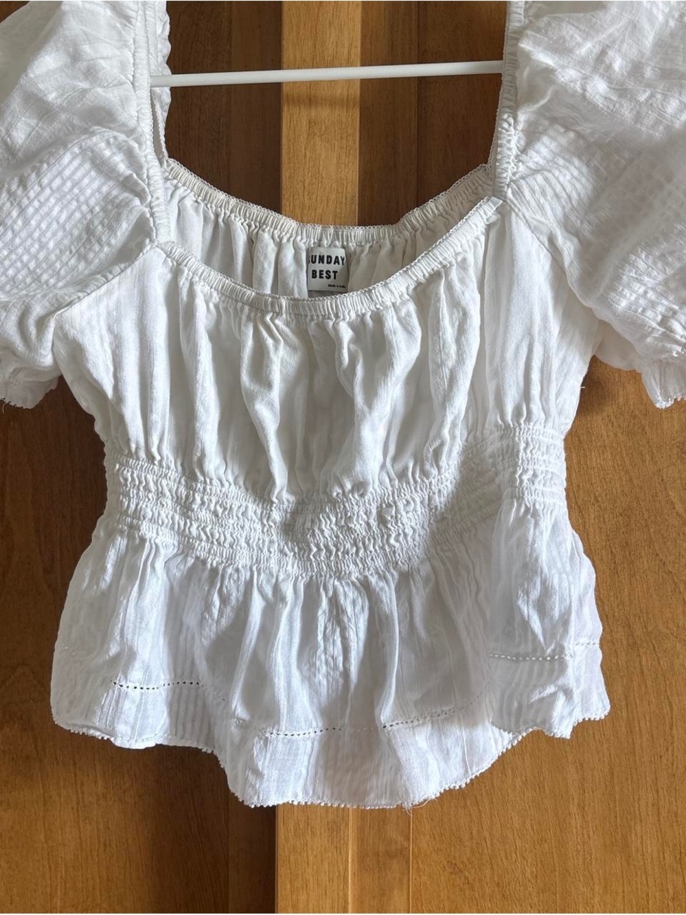 Sunday Best White Smocked Peasant Blouse